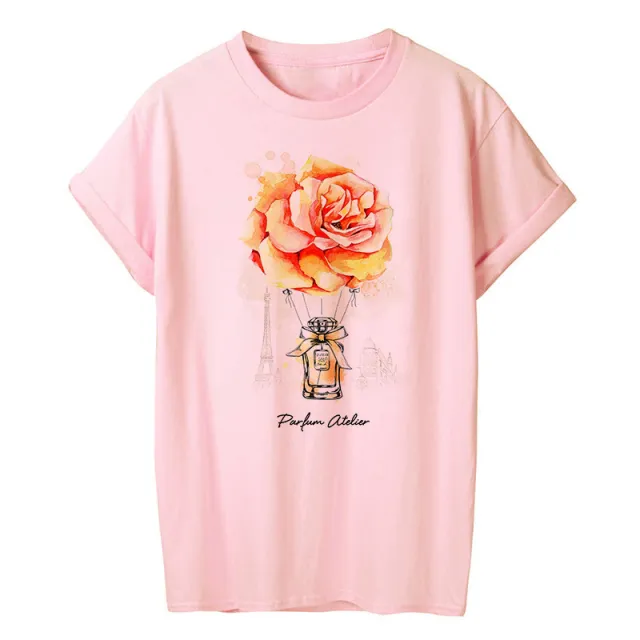 New Purple Hot Air Balloon And Flower Print Ladies T Shirt 4.Style - Shop at LoveMi