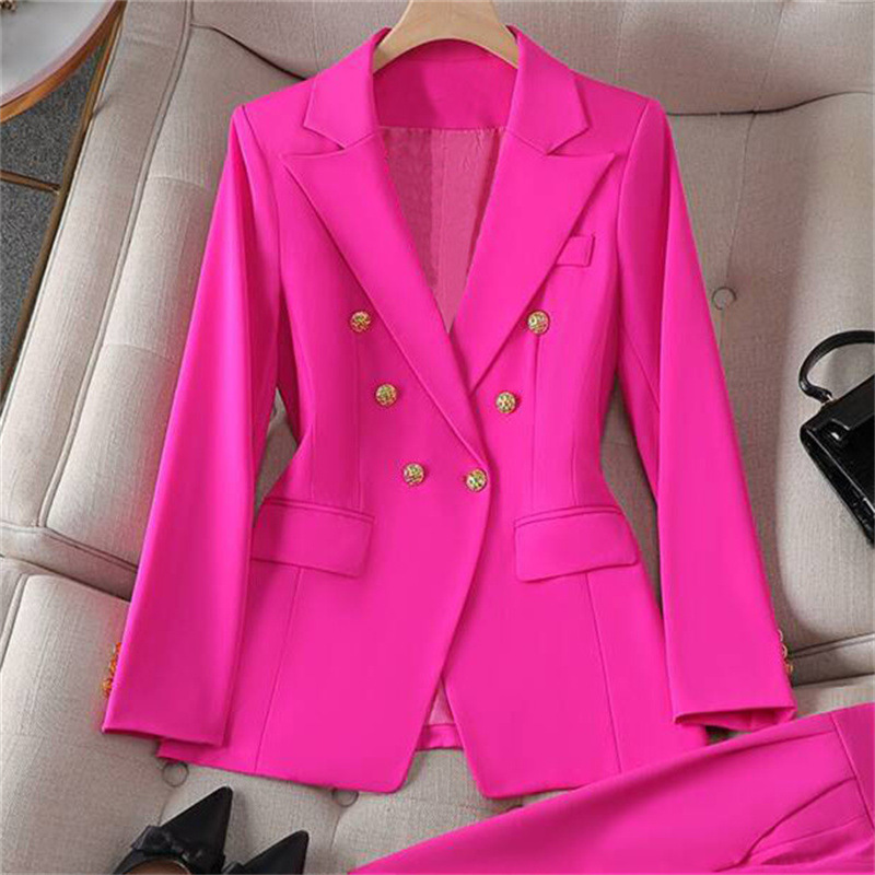 Small sized Retro Suit Jacket Slim fit Fashion Women's Casual Design Top Suit Jacket Set Rose Red - Shop at LoveMi