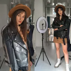 Women Loose Belt Casual Bike Jacket - Black - View 1