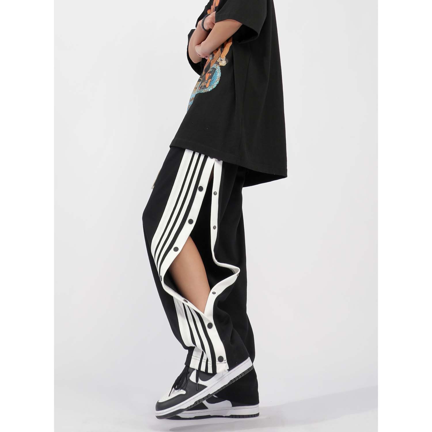 High Waist Loose Side Button Casual Sports Pants