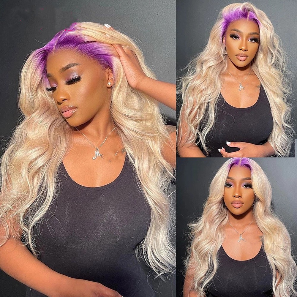 Simple Root Dyed Purple Human Wigs — foto 5