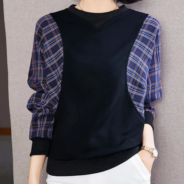 Autumn Fake Two piece Round Neck Women's Sweater Short Black - Shop at LoveMi