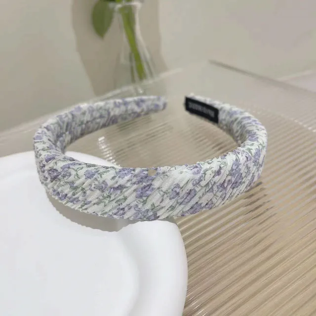 Mori's New Chiffon Small Floral Pleated Headband Purple Floral - Shop at LoveMi