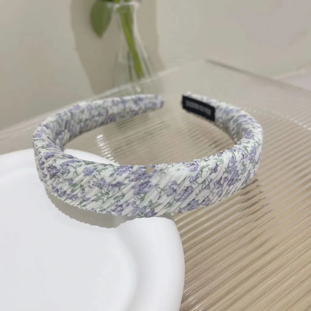Mori's New Chiffon Small Floral Pleated Headband - Purple Floral