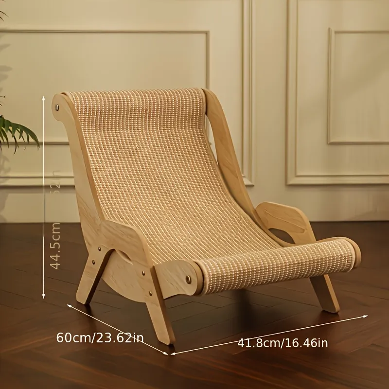 Natural Wood Durable Sisal Cat Hammock With Scratching Board - Multifunctional Indoor Cat Furniture, Ergonomic Lounger For Rest And Play, Scratch-R...