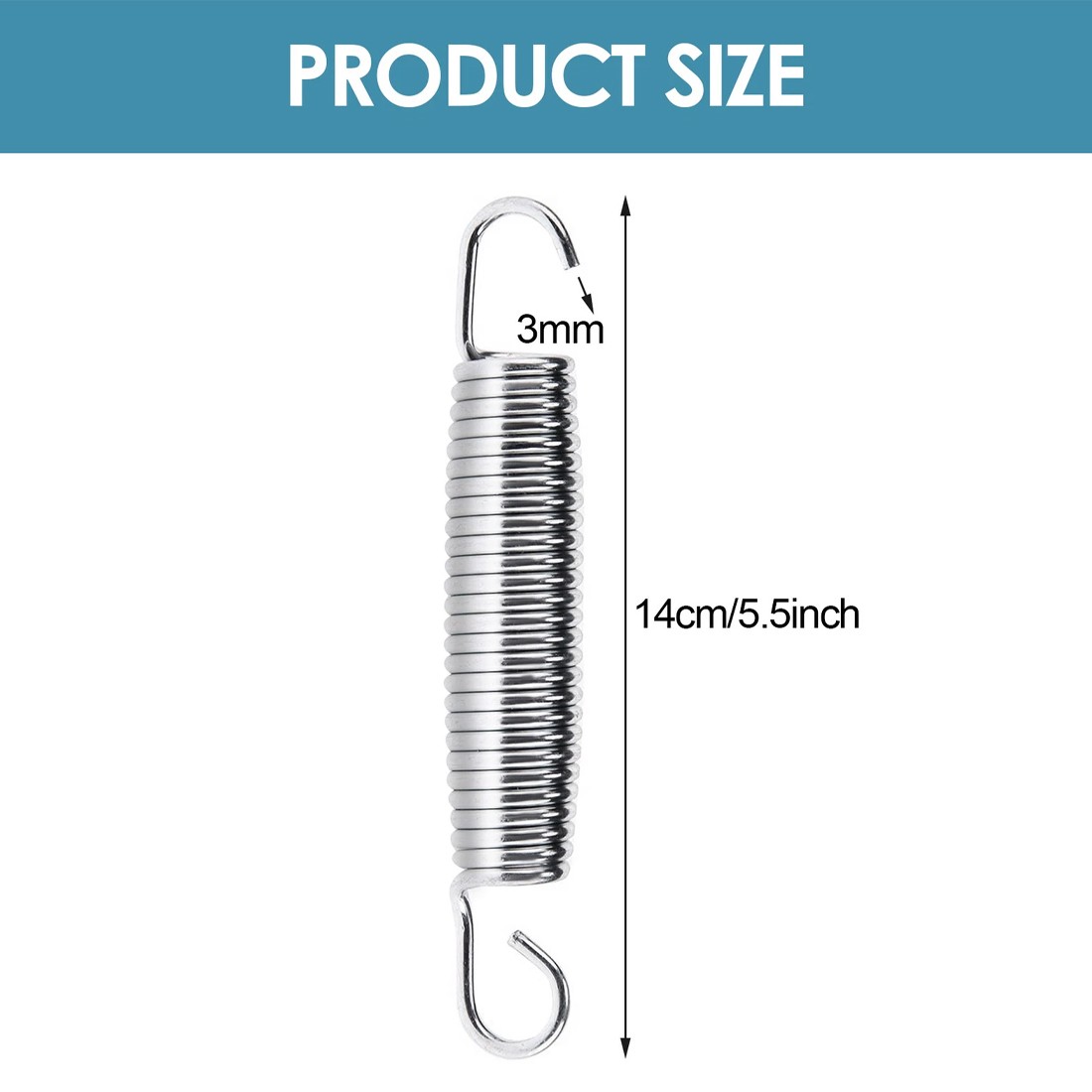 Set Of 35 Trampoline Replacement Springs, Heavy-Duty Galvanised 5.5 14cm Silver