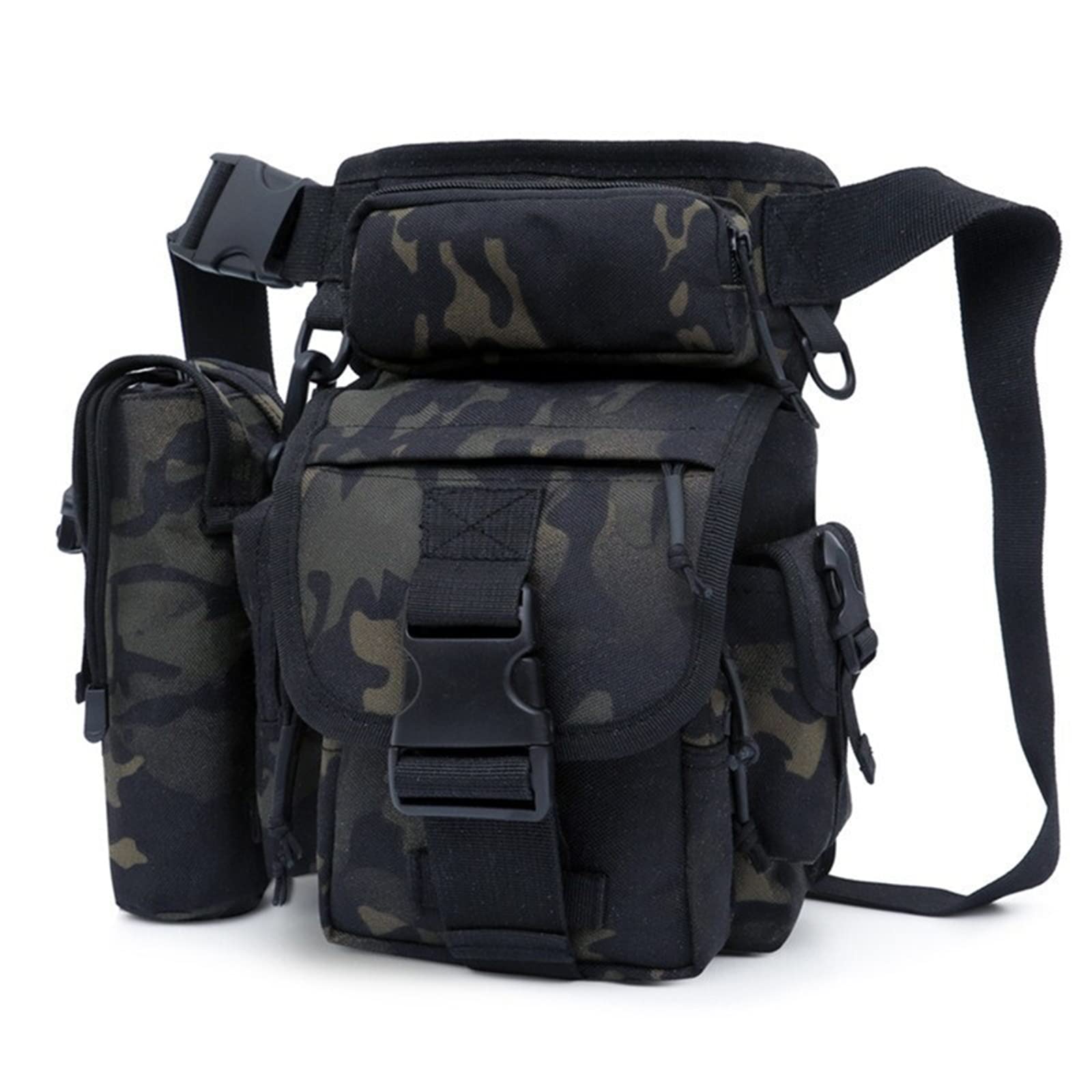 Waterproof Tactical Leg Pouch for Outdoor Activities. HIGH QUALITY: Made of 900D high density Oxford - waterproof and wear resistant. 8.3 inches wide x 11.9 inches high x 5 inches long The waist and down leg straps are adjustable to make your movements mo