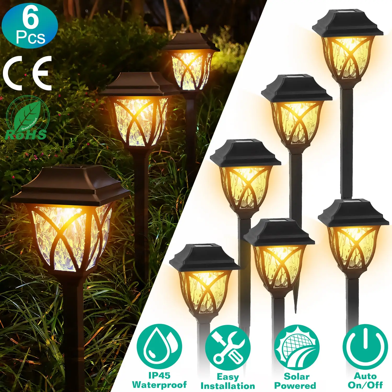 6Pack Solar Powered Stake Light Outdoor Decorative
