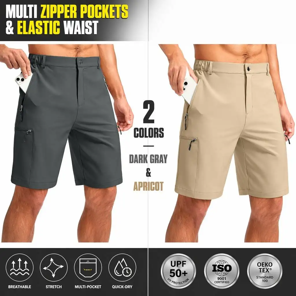 Men's Cargo Shorts Multi Zipper Pockets Elastic