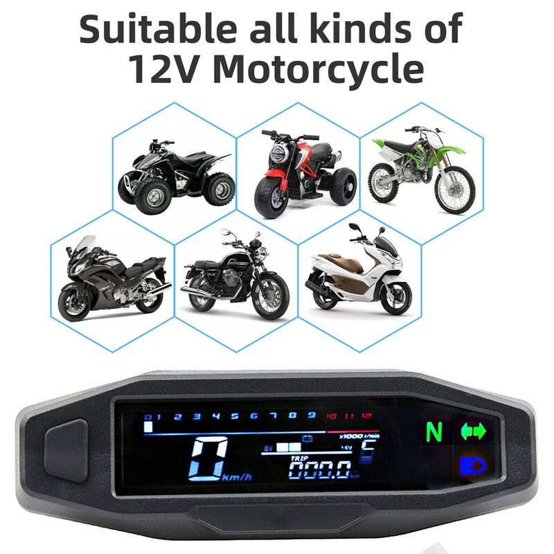 Universal Motorcycle LCD Digital Speedometer Odometer Tachometer Gauge Sensor UK — image 9