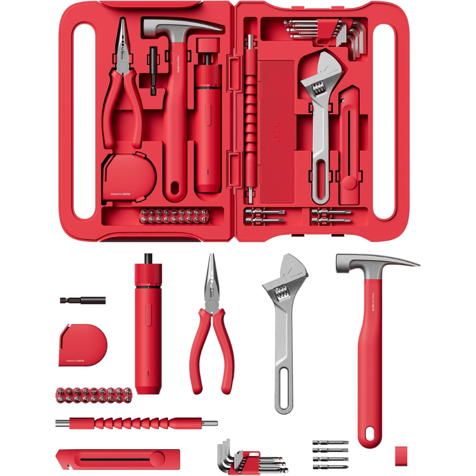 40 Piece Tool Kit, Household Tool Set W Smart Electric Screwdriver LED, 3 Torque 14 Tools & 26 Accessories Pro Grade Compact
