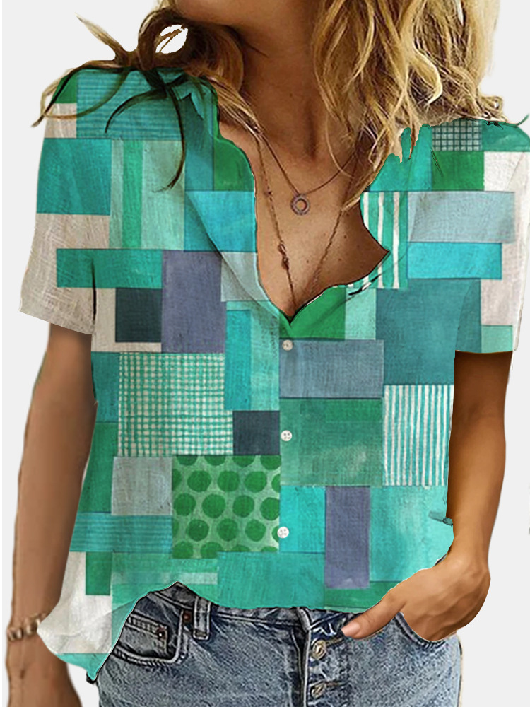 Fashion Women's Short-Sleeved Digital Printed Shirt