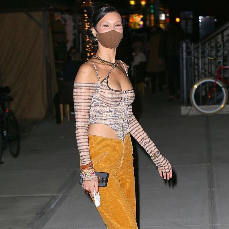 Summer New Style Print Stitching Suspenders Long-sleeved Sexy T-shirt Top