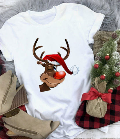 Title 3, Christmas Deer Series Printed Casual T-shirt Women