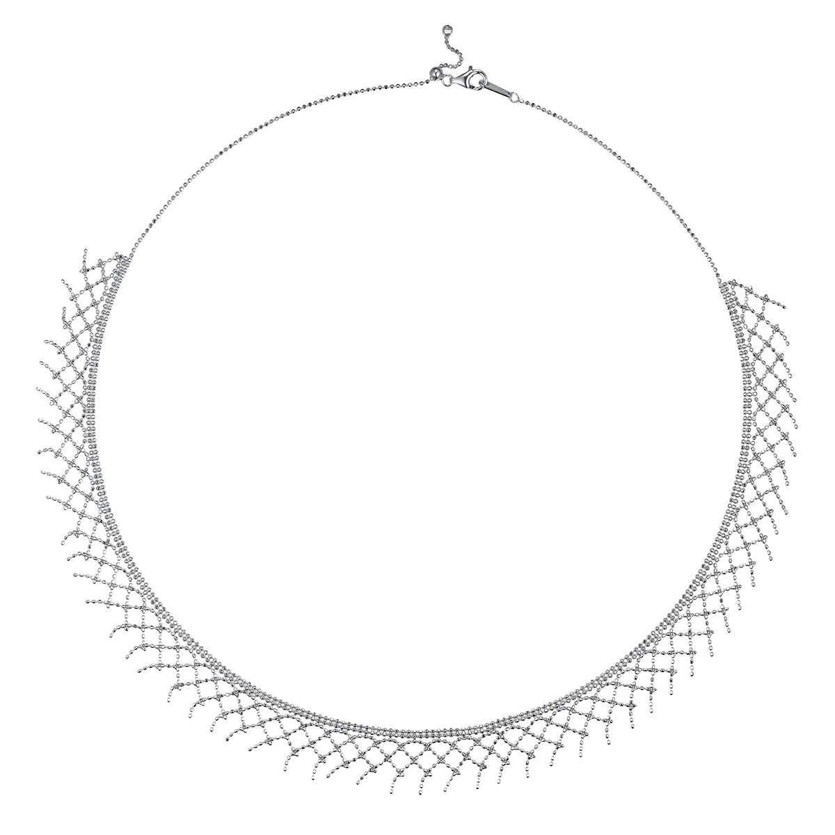 S925 Sterling Silver Mesh Tassel Necklace 45cm Adjustable 4.7g 10.5mm Wide Platinum Plated 3 Colors Gift Box