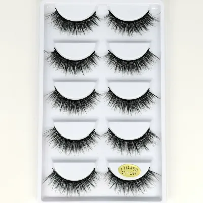 Five Pairs Of 3D Bushy Curling Slim Cross Eyelashes
