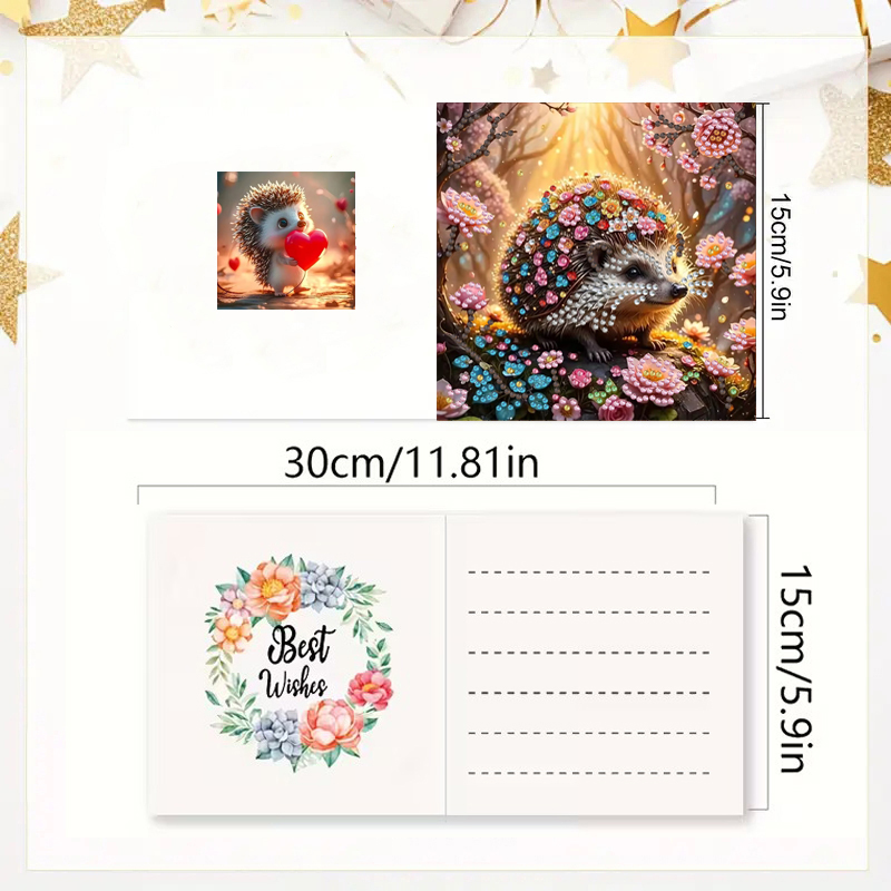 DIY Diamond Painting Kit Birthday Card Kit, Unique Hedgehog Pattern Design, Water Diamond Painting Art Mosaic Postcards, Festival Cards Perfect For Families, Friends, And Lovers, Handmade Gif