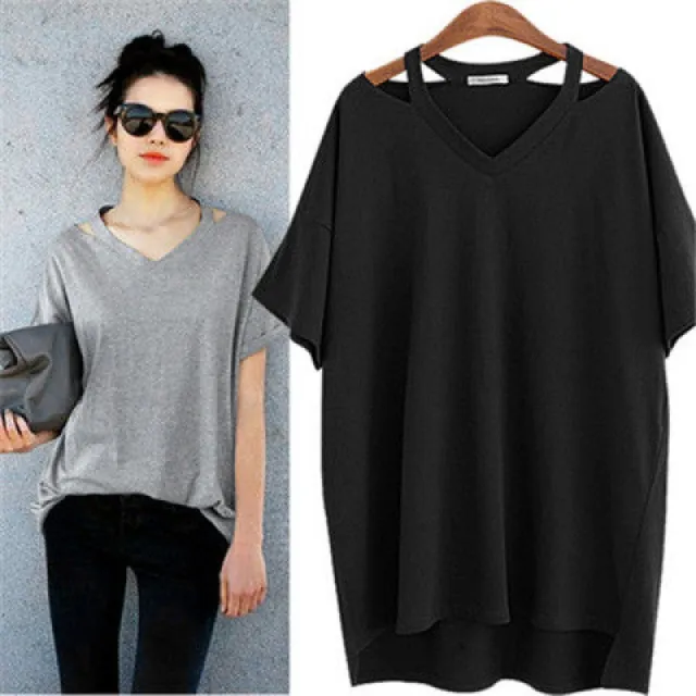 Women's Belly Cover V Neck Plus Size Fashion Loose T shirt Black - Shop at LoveMi