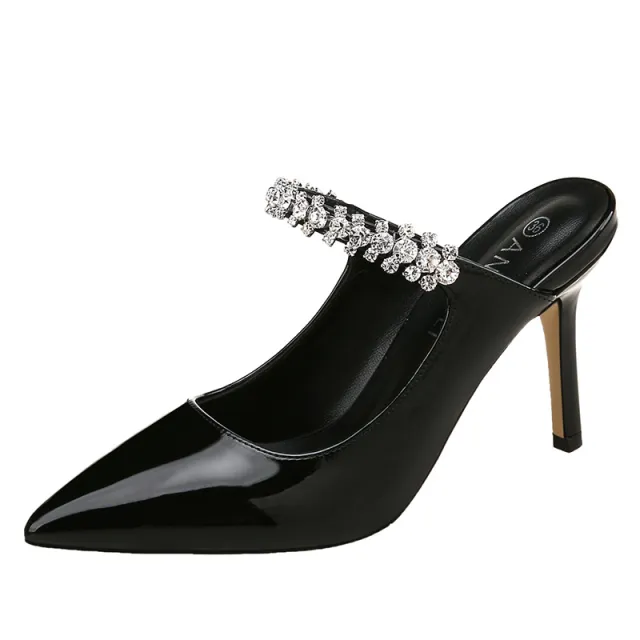 Women's Pointed Toe Rhinestone High Heels Black - Shop at LoveMi