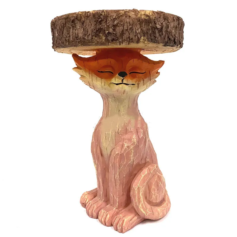 Fox Resin Statue Decoration Cartoon Animal Bird Feeder - Fox