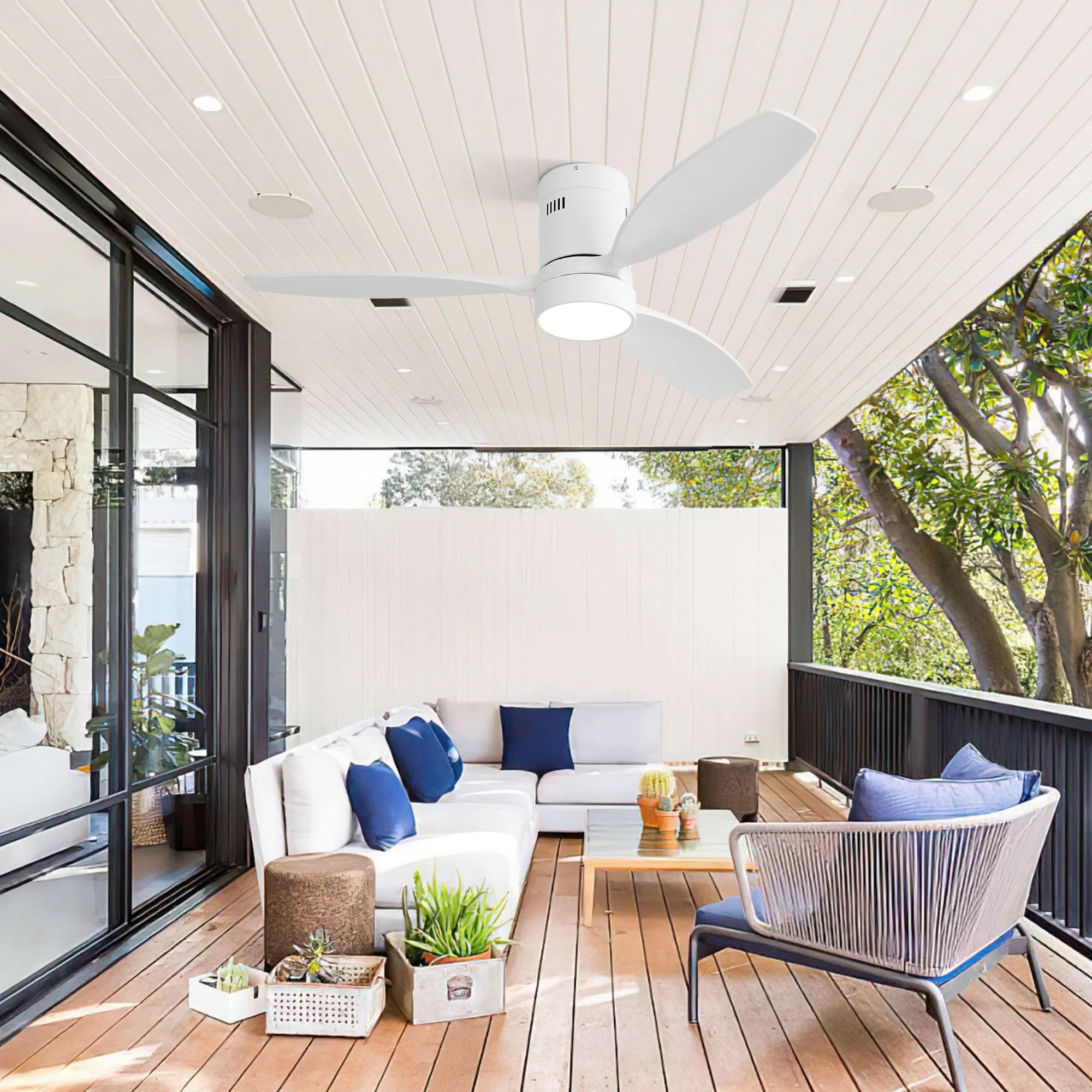 52 Inch Indoor Outdoor Ceiling Fan Solid Wood Fan Blade Noiseless Reversible Motor Remote Control With Light — foto 3