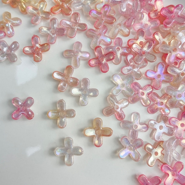 Luminous Glow-in-the-Dark 4-Petal Acrylic Flower Beads, Two-Tone Fine Glitter Center-Hole Charms For DIY Hanfu Hairpin Flower Bases.