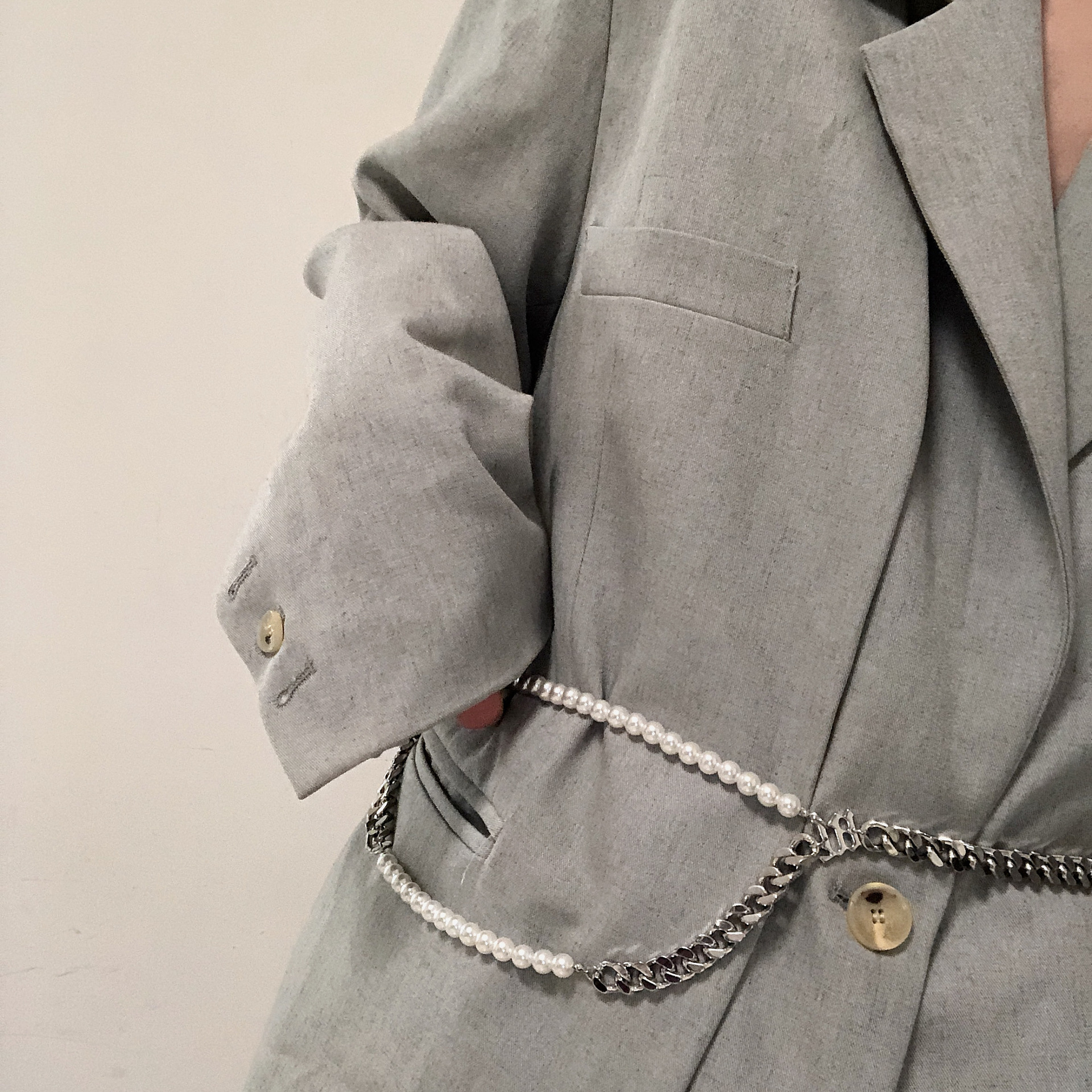 Thick Chain Snake-shaped Pendant Belt Double Pearl Girdle