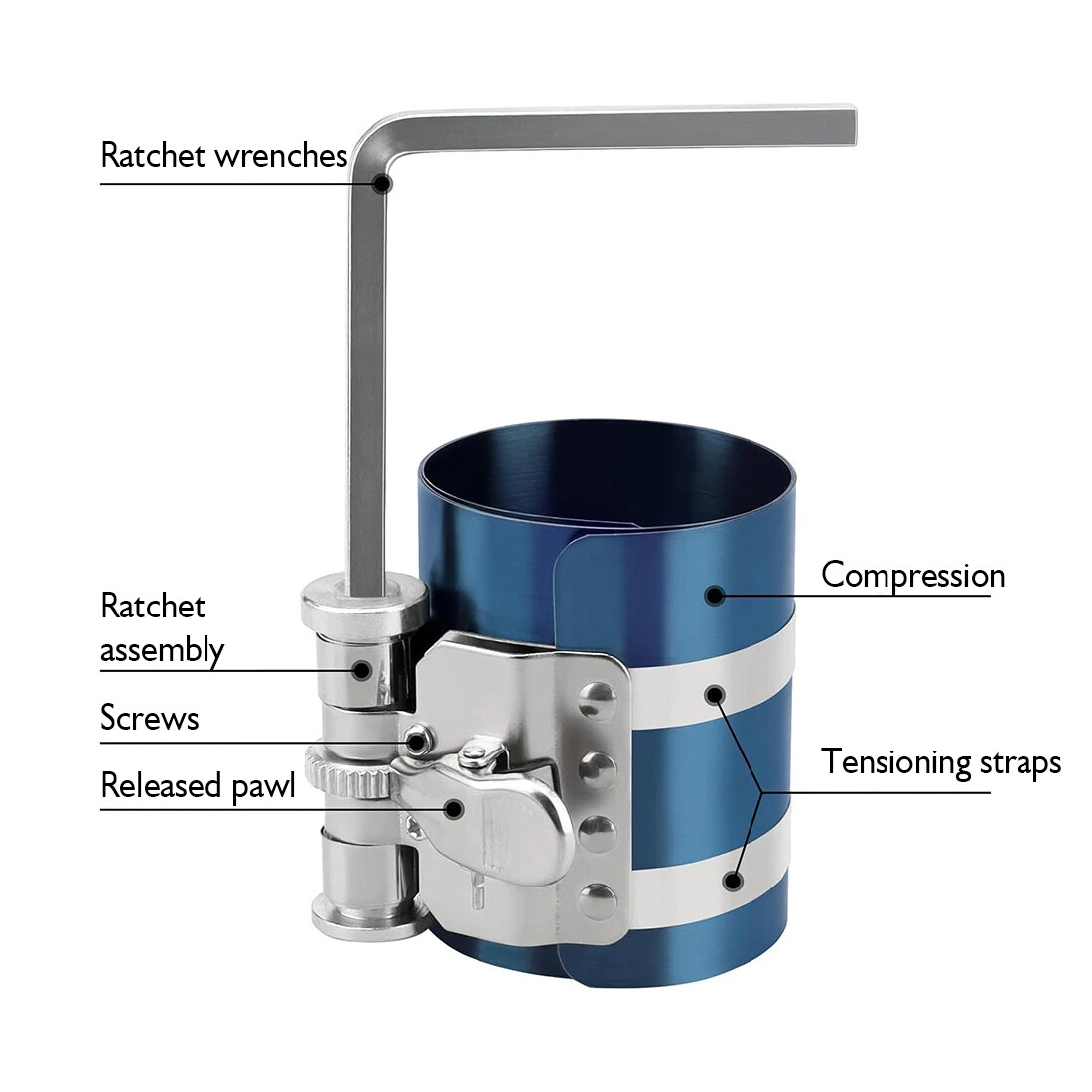 Quick Release Engine Piston Ring Compressor Tool Ratchet Type Clamp 53 - 175mm — image 3