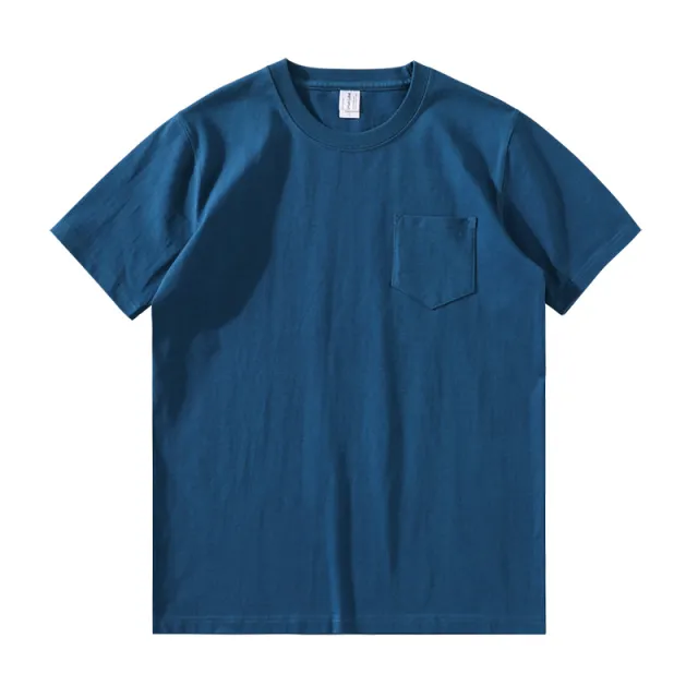 Japanese Retro Cotton Solid Color Tube Knit Short sleeved T shirt Sapphire Blue - Shop at LoveMi
