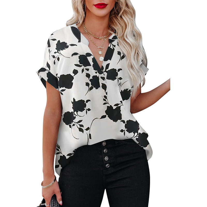 Summer Floral Print Short-sleeved Shirt For Women