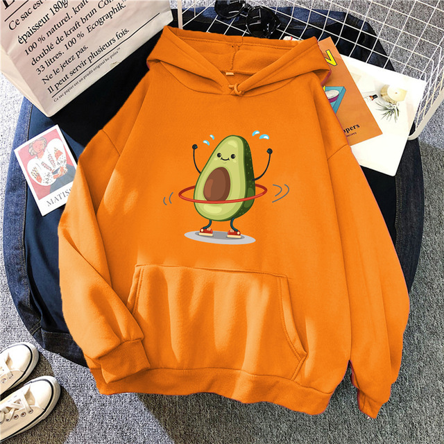 Title 8, Hoodies Sporty Cartoon Avocado Print Warm New S...