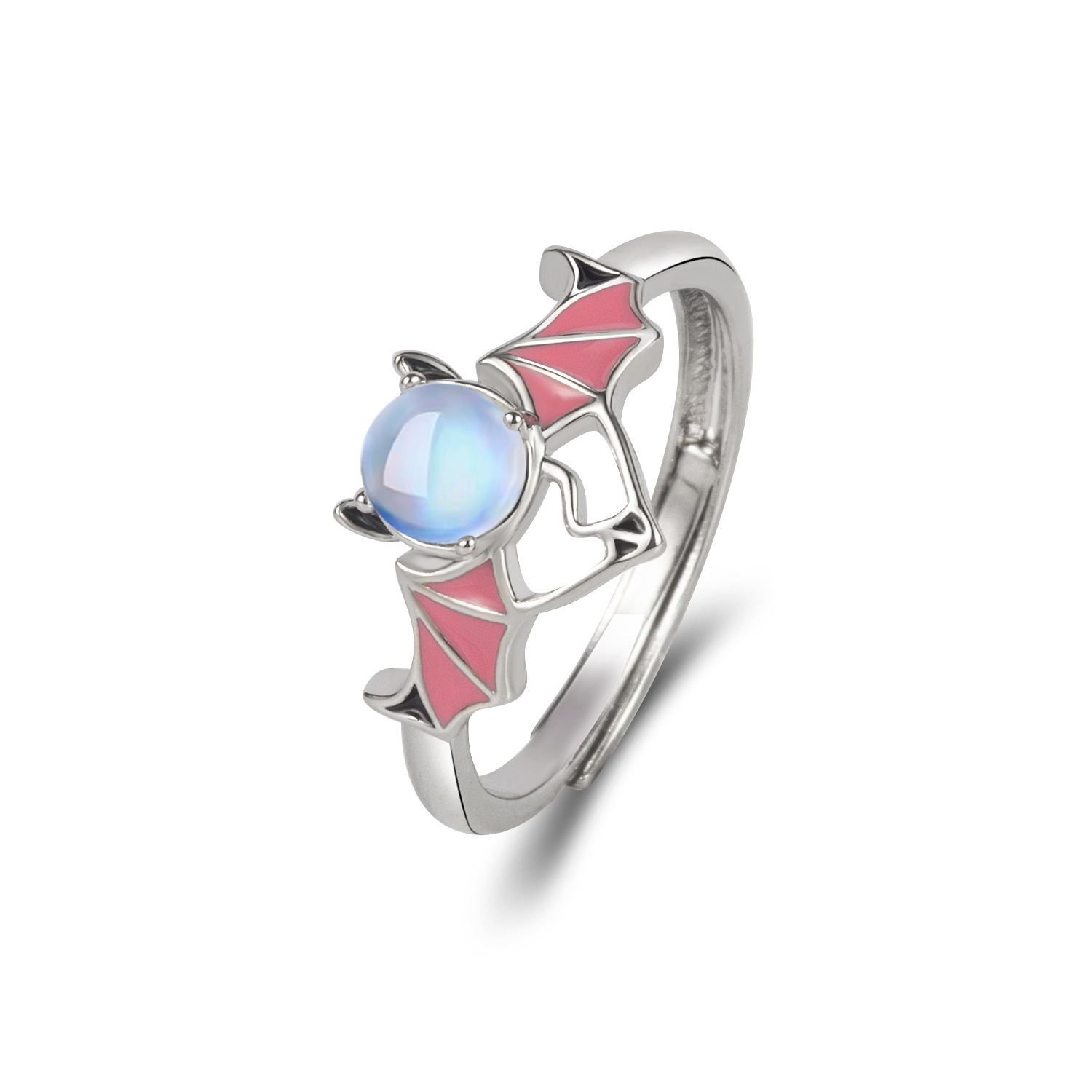 Title 4, Silver Blue Moonlight Stone Angel Demon Ring