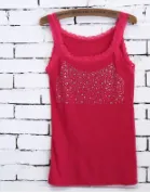 Lace Edge Starry Hot Drilling Tank Top Small Slip Top Rose Red - Shop at LoveMi
