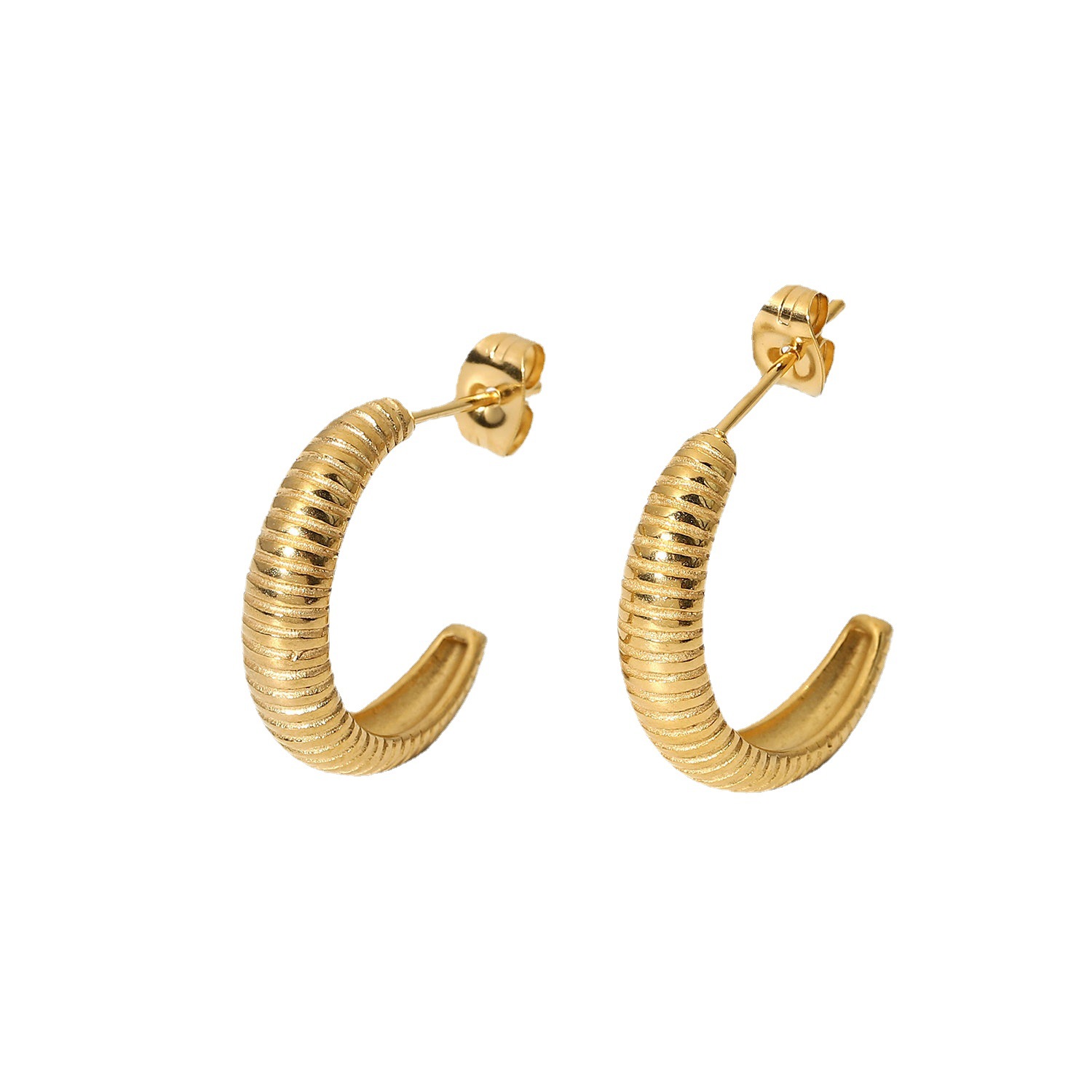18K Gold-plated Croissant Earrings Stainless Steel Thin C-shaped Hoop Earrings Female Jewelry