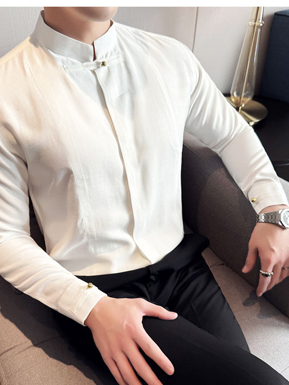 Men's Solid Color Stand Collar Long-sleeved Shirt