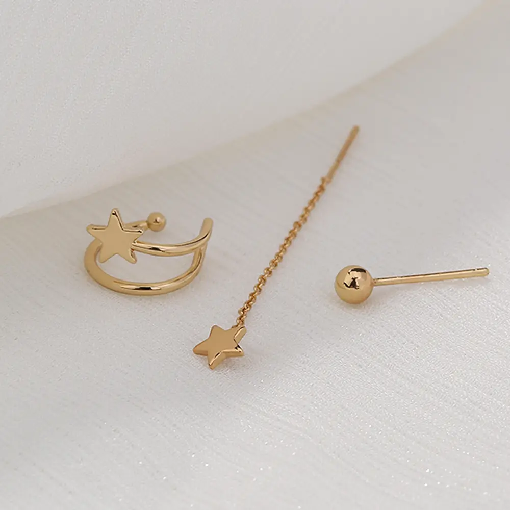 European And N Ear Clip Set, Metal Personality Design Star Earrings Simple Fashion Earrings Female