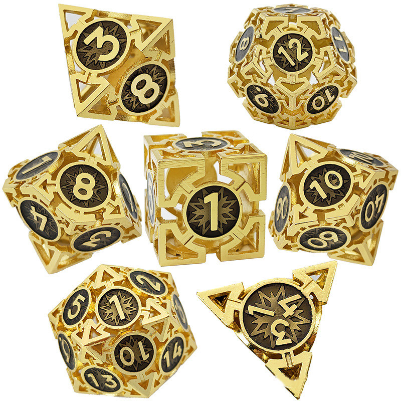 Metal hollow faceted dice set (gold black)
