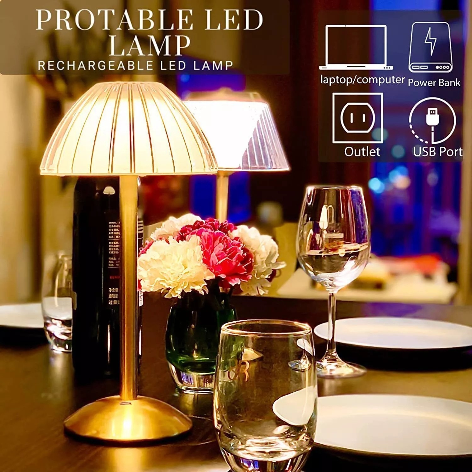 LED Lamp Modern Table Lamp Dimmable Cordless Night Decor Light USB Rechargeable