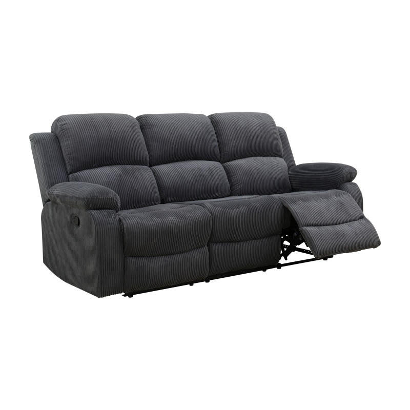 Pickup Only--Dark Grey Corduroy 3-Piece Living Room Recliner Sofa