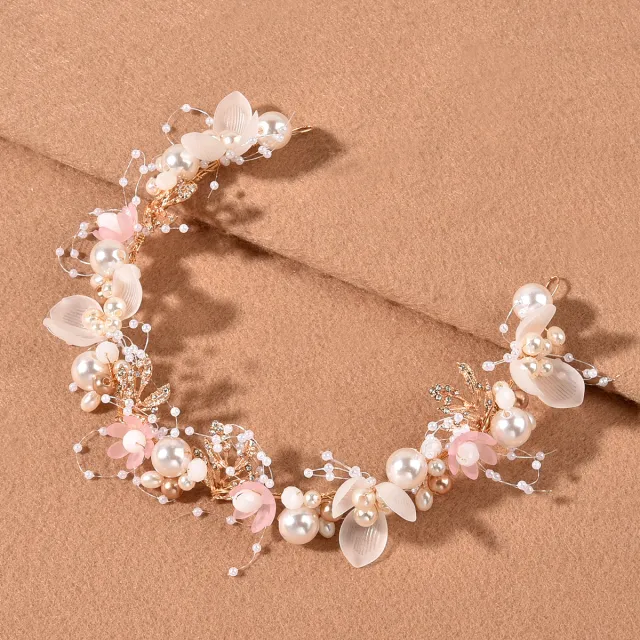Pearl Flower Hairband Handmade Headwear Pink - Shop at LoveMi