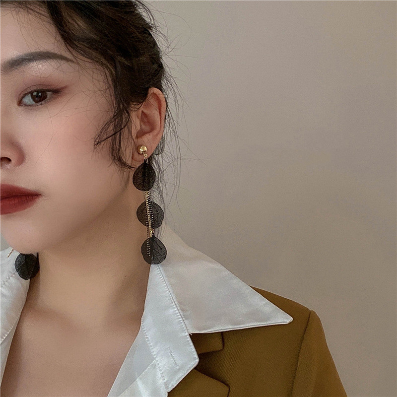 Personalized Black Punk Style Leaf Tassel Earrings