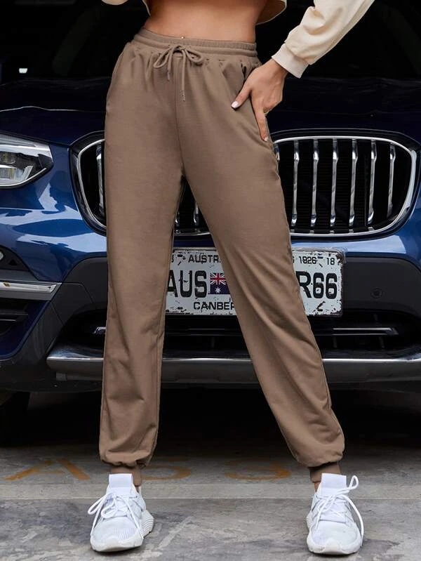 Elastic Band Solid Color Casual Trousers