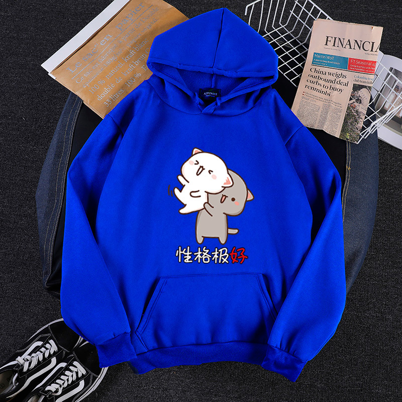 Title 2, Couple Korean Loose Printed Letters Hooded Pull...