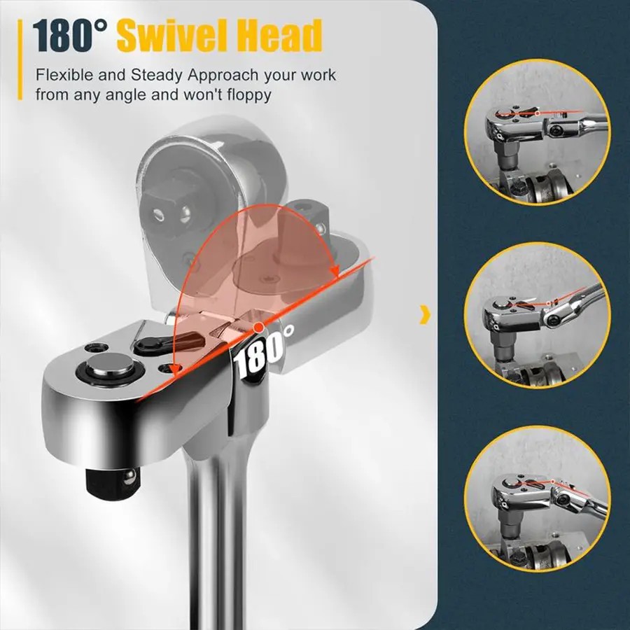 6Pcs Flex Head Swivel Ratchet Wrench Set Multi Drive — image 9
