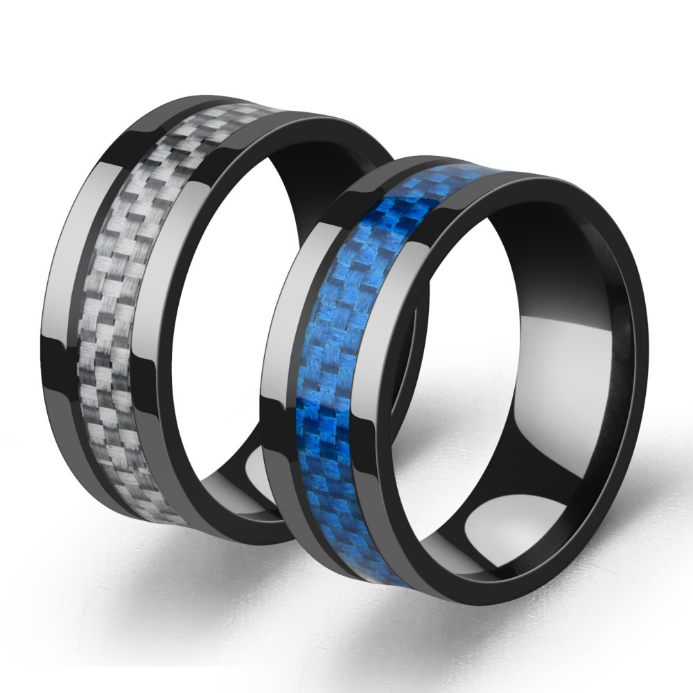 Title 2, Mens stainless steel and carbon fiber ring. Co...