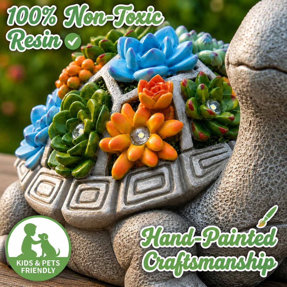 Statue de tortue solaire d'extérieur, 7 lumières LED succulentes – Image 3