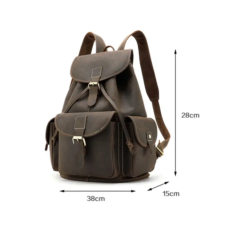Men's Large-Capacity Water-Repellent Head Layer Leather Backpack