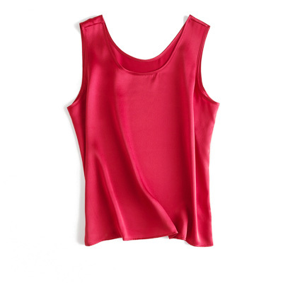 Title 3, L Silk Satin O Neck Sleeveless Shirt Solid Summ...