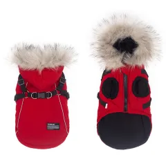 The New Teddy Bichon Pet Cotton Coat Autumn And Winter Clothes Can Be Towed - Red - View 1