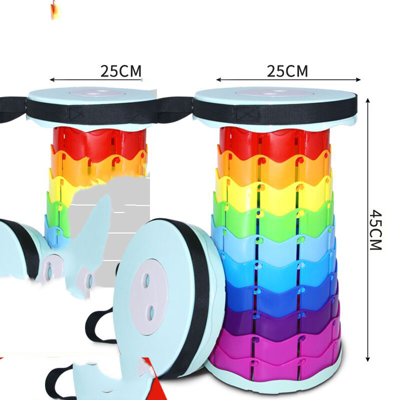 Outdoor Fishing Line Portable Telescopic Stool Multifunctional Plastic  Folding Stool - Red rainbow
